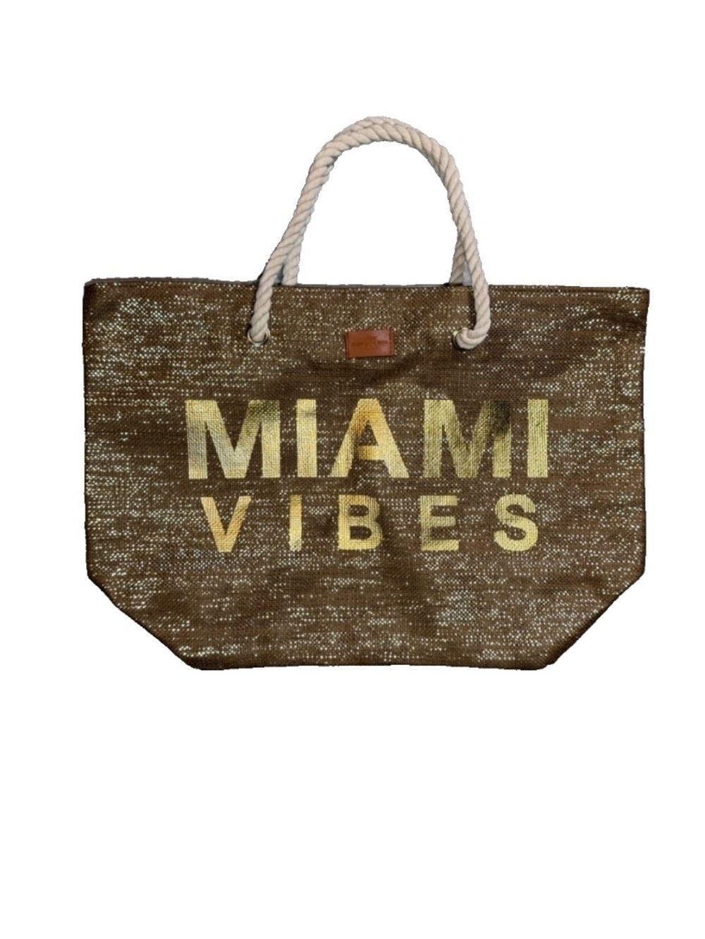 Robin Ruth MIAMI VIBES Tote Shoulder Bag Beach Bag Straw Brown Gold Metallic NWT